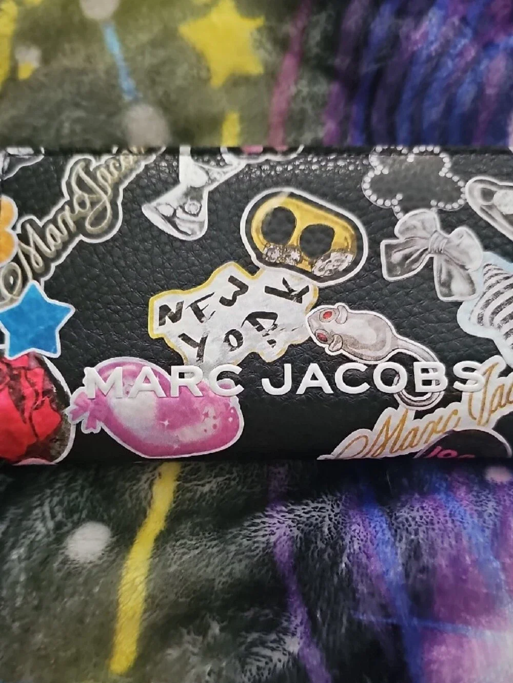 Marc Jacobs Black Sticker-Print Leather Card Holder